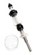 Colored glass dab straw kit with 14.5 mm female joint, stainless tip, keck clip, and glass tray, wholesale head-shop accessory, black accents, top-down angle. Colored glass dab straw kit with 14.5 mm female joint, stainless tip, keck clip, and glass tray, wholesale head-shop accessory, black accents, top-down angle.