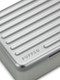 Close-up of Puffco logo and textured aluminum lid, pearl silver finish ideal for wholesale head-shop presentations.
