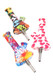Beaker shaped silicone dab straws with unique decal design and metal tip.