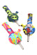 Round silicone water-pipe dab straws with metal tips; alien, rainbow swirl, and comic prints; 4.5" for wholesale smoke-shop listings. Round silicone water-pipe dab straws with metal tips; alien, rainbow swirl, and comic prints; 4.5" for wholesale smoke-shop listings.