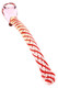 Pink glass sherlock pipe with red and white swirl striping, assorted smoke-shop hand pipe shown at front angle