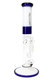 ROOR Tech 14" colored straight tube, blue & white band, stemless GoG joint with showerhead perc, 5 mm glass, studio front view for head-shop buyers. ROOR Tech 14" colored straight tube, blue & white band, stemless GoG joint with showerhead perc, 5 mm glass, studio front view for head-shop buyers.