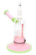 ROOR Tech 7.5" GoG bubbler in pink with mint green accents and red decal, compact 7.5" profile and barrel perc, right-side angle for head-shop catalogs. ROOR Tech 7.5" GoG bubbler in pink with mint green accents and red decal, compact 7.5" profile and barrel perc, right-side angle for head-shop catalogs.
