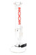 ROOR Tech 14" clear straight tube, red logo, stemless intake with showerhead perc and ice pinch; 50 mm body, front angle studio shot for wholesale catalogs. ROOR Tech 14" clear straight tube, red logo, stemless intake with showerhead perc and ice pinch; 50 mm body, front angle studio shot for wholesale catalogs.