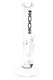 ROOR Tech 14" clear stemless straight tube, black logo, 5 mm walls with showerhead perc and ice catcher, round base, studio front angle for smoke-shop resale. ROOR Tech 14" clear stemless straight tube, black logo, 5 mm walls with showerhead perc and ice catcher, round base, studio front angle for smoke-shop resale.