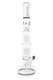ROOR Tech 18" bubble-base beaker, white/black accents with matching logo, stereo tree percs, splash guard and ice pinch, head-shop product photo on white. ROOR Tech 18" bubble-base beaker, white/black accents with matching logo, stereo tree percs, splash guard and ice pinch, head-shop product photo on white.