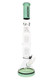 ROOR Tech 17" beaker, mint/black trim with platinum logo, double tree percs, ice catcher and GoG downstem; retail smoke gear product photo. ROOR Tech 17" beaker, mint/black trim with platinum logo, double tree percs, ice catcher and GoG downstem; retail smoke gear product photo.
