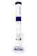 White/blue ROOR Tech 18" multicolor beaker, patterned blue logo, 5 mm glass with stacked percs and ice catcher; catalog-style image for B2B resale. White/blue ROOR Tech 18" multicolor beaker, patterned blue logo, 5 mm glass with stacked percs and ice catcher; catalog-style image for B2B resale.