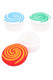 Wholesale 1.25-inch spiral silicone concentrate jar, white base and red swirl lid, open and closed view overhead