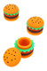 Three wholesale silicone hamburger jars for storing wax and concentrates.
