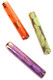 Wholesale 3-inch ceramic one hitter bats—orange, green, purple marble glaze and 22 karat gold tips on white background