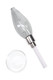 Clear glass dab straw with internal glass tube, ceramic tip, metal connector, and included quartz dish