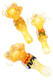 5" color-changing glass spoon with squiggle cube detail and clear marble grips, warm yellow tones, top view—ideal for head-shop wholesale listings