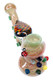 Close-up 8" silver-fumed hammer bubbler with multicolor reverse marble, ladybug and glass marbles; retail smoke-shop piece, front angle. Close-up 8" silver-fumed hammer bubbler with multicolor reverse marble, ladybug and glass marbles; retail smoke-shop piece, front angle.