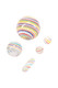 Wholesale white-rainbow quartz bead set: 22 mm marble, 16 × 6 mm pill, 13 mm marble, two 7 mm pearls, front view
