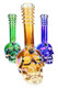 Bulk 10.5-in multicolor metallic skull soft glass water pipes, assorted green gold purple trio, bright group angle on white. Bulk 10.5-in multicolor metallic skull soft glass water pipes, assorted green gold purple trio, bright group angle on white.