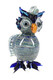 Wholesale 7-inch stemless owl water pipe, silver-fumed color-changing glass with blue accent wings and talons, front statue view.
