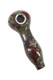Wholesale dragon’s blood gemstone spoon pipe, 3.5-inch green and red pattern, screen bowl detail, angled studio image.