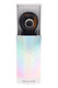 Wholesale Astral Project gemstone spoon pipe in retail box, iridescent sleeve, metal screen bowl visible, front studio view.