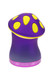Purple and yellow mushroom grinder, 2.25″ 4-part zinc-alloy body with metallic finish, head-shop supplies product shot, upright studio angle.