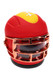 Wholesale 2.25-inch football helmet grinder, red and yellow variant with rose-gold facemask, compact four-part body, upright studio view.