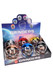 Bulk display of six astronaut skull aluminum grinders, 2.25″ 4-part units in assorted metallic colors, counter-ready tray front angle.