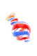 Clear, blue, and red swirl striped glass bubble carb cap; bright studio close-up for wholesale smoke-shop catalogs.