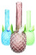 Medium soft-glass pineapple beaker trio in teal, rose, and light green; textured body and 14.5 mm joint, studio front view for retail smoke gear.