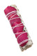 4" white sage smudge bundle wrapped in deep rose petals; minimalist floral style for wellness retail displays, angled studio shot.