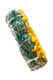 4" white sage bundle with green and yellow flower rows; compact wholesale smudge accessory, three-quarter studio angle.