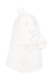 Frosted white ghost-shaped borosilicate blunt bubbler, 2.75 inches; wholesale head-shop novelty shown front-angle with clear 13 mm holder. Frosted white ghost-shaped borosilicate blunt bubbler, 2.75 inches; wholesale head-shop novelty shown front-angle with clear 13 mm holder.
