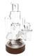 Clear borosilicate mini recycler dab rig with milled black walnut base, 7.4 inches; wholesale head-shop rig shown front angle with 10 mm banger.