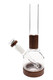 Clear 10-inch borosilicate straight water pipe with black walnut neck and base, 14 mm bowl; wholesale head-shop piece shown three-quarter on white. Clear 10-inch borosilicate straight water pipe with black walnut neck and base, 14 mm bowl; wholesale head-shop piece shown three-quarter on white.