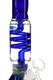 Close-up of blue spiral coil percolator and glycerin chamber on beaker water pipe, 12" glass, wholesale product detail. Close-up of blue spiral coil percolator and glycerin chamber on beaker water pipe, 12" glass, wholesale product detail.