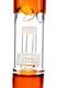 Close-up of dome matrix percolator and ice pinch inside amber straight tube, 12" glass, detailed product view for B2B buyers. Close-up of dome matrix percolator and ice pinch inside amber straight tube, 12" glass, detailed product view for B2B buyers.