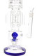 Close-up of recycler arms, stacked tree sprinkler perc, and blue base on 19" clear GoG straight tube, detailed angle for B2B product pages.