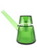 Emerald green 5" ribbed borosilicate Deco bubbler, left-side profile showing angled mouthpiece—head-shop display water pipe for wholesale buyers.