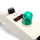 Close-up of Hemper Portal Gun torch showing green dome lens, red window and black control dial for wholesale buyers.