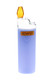 Tall blue Hemper Bowlman lighter-shaped glass hand pipe with amber flame mouthpiece on white background for smoke shop wholesale catalog listings.