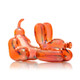 Side profile of 4" amber Balloon Dog glass hand pipe highlighting bowl on belly and nose mouthpiece, clean studio angle for retail catalog listings.