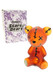 Amber Hemper Scare Bears teddy bear hand pipe standing beside purple pattern Scare Bears box, retail-ready setup for head-shop glass displays.