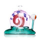 Profile shot of teal-base Snail XL bong with pink dome shell and purple spots, clear view of recessed joint for retail smoke gear product pages.