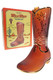 Hemper Wild West cowboy boot XL bong in frosted amber standing beside yellow desert-themed box, shelf-ready novelty water pipe for head-shop buyers.