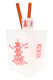 Frosted white Hemper Chinese Takeout Box XL 9" glass bong with red pagoda art and amber chopstick mouthpiece, studio angle for wholesale smoke shop listings.