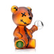 Side profile of frosted amber Scare Bears Teddy Bear bong showing recessed 14.5 mm joint and clear bowl, detailed product angle for B2B water pipe pages.