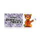 Wide hero shot of amber Scare Bears Teddy Bear bong standing next to branded purple teddy bear box, marketing image for retail glass inventory listings.