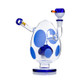 Side angle of blue-accent Hemper Spotted Egg XL bong showing mouthpiece arm, spotted chamber and mushroom perc, product photo for retail glass inventory pages.
