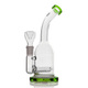 Side view of green-trim Hemper Whistler bong showing bent neck, inline perc column and 14.5 mm joint, detailed angle for B2B water pipe catalogs.