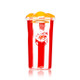 Rear angle of popcorn bucket glass hand pipe showing bowl placement under rim, head-shop supplies photo