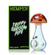 Boxed Trippy Shroom hand pipe next to Hemper packaging, side angle for retail display case inventory